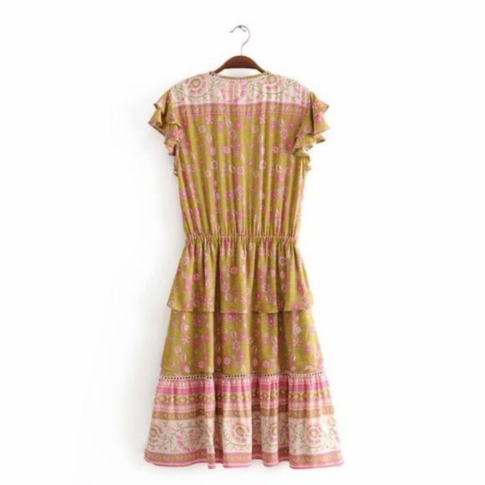 Boho chic Floral print ruffle detail Mini dress - Picture 4 of 4